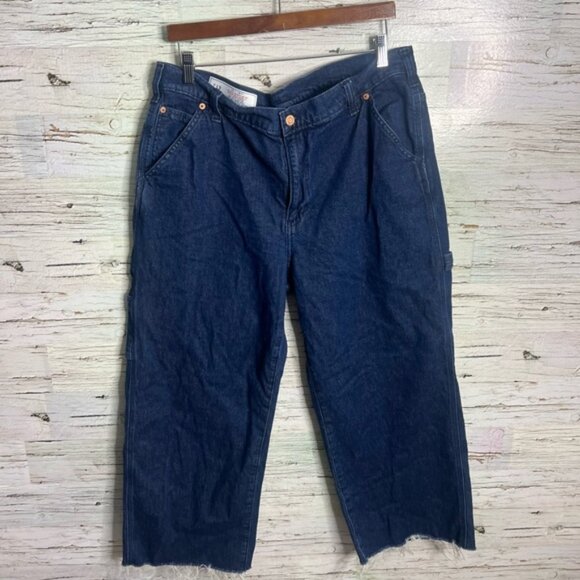 Gap Mid Rise '90s Loose Cargo Jeans carpenter pant raw hem blue 33 16Short - Picture 1 of 7